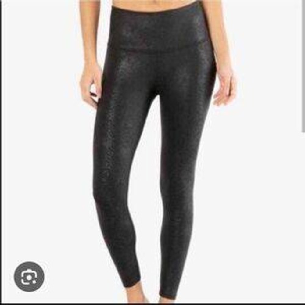EXPRESS High Rise Leggings Black Snakeskin‎ Faux Leather Shiny Womens Small